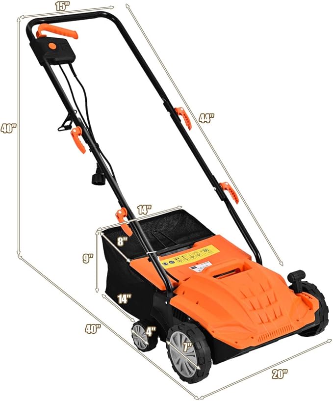 Goplus 2-in-1 Lawn Dethatcher and Scarifier, 3 Level Depth Adjustable Weeder w/ 11 Gallon Collection Bag & 2 Removable Blades, 13-Inch 12 Amp Corded Electric Scarifier for Garden & Yard