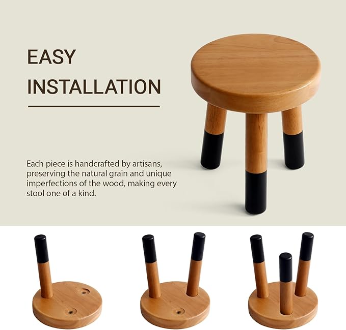 Rubber Wood 9" Round Plant Stand |Dip Dyed Black Stool, Wood Riser |Milking Stool (10" H)