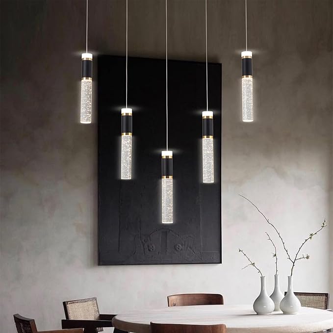 5-Light Modern LED Chandelier, Dimmable Hanging LED Pendant Light