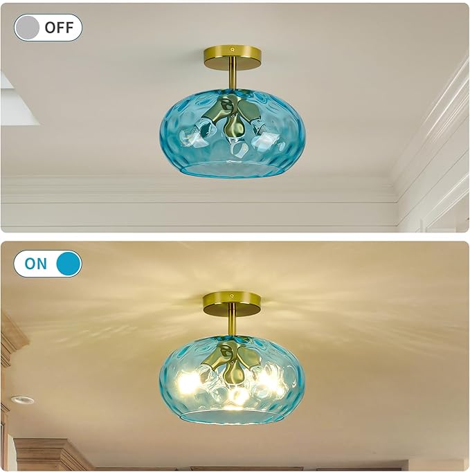 Blue Glass Semi Flush Mount Ceiling Light