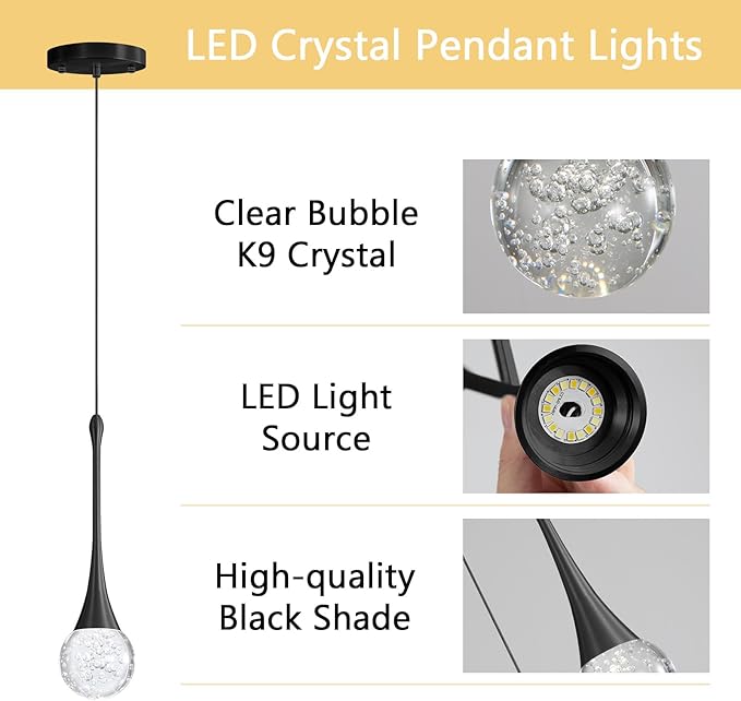 Modern Pendant Lights for Kitchen Island LED Dimmable Crystal Glam Ceiling