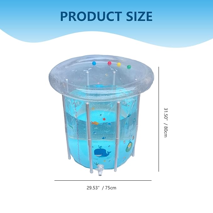 Kiddie Pool 29.5x31.5in Inflatable Baby Pool Cartoon Pattern Baby Swimming with Drainage Transparent Sealed PVC Cooling Todd