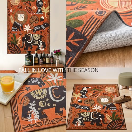 2x3 Cute Area Rug Kids Washable Fun Rug Terracotta Boho Jungle Mat (6 Sq Ft)