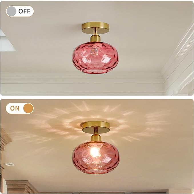 Red Glass Semi Flush Mount Ceiling Light