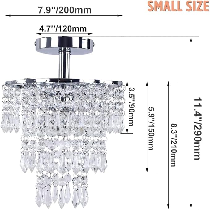 FRIXCHUR Small Crystal Chandelier Led Crystal Ceiling Lights 3 Tiers Crystal