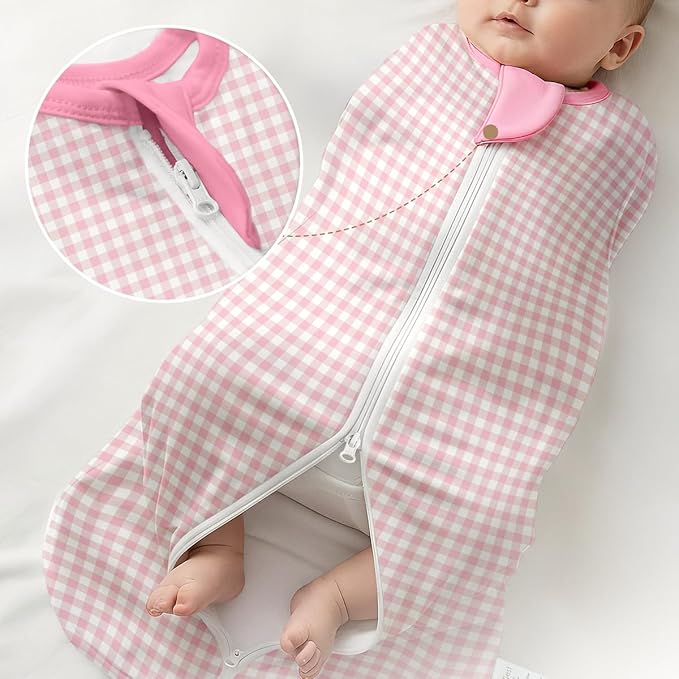 Baby Swaddle 0-2 Months, Cotton Arm-In Zipper Sleep Sack, Wearable Blankets Wrap for Newborn Infant Girls (Floral, Checkered, Pack of 2)