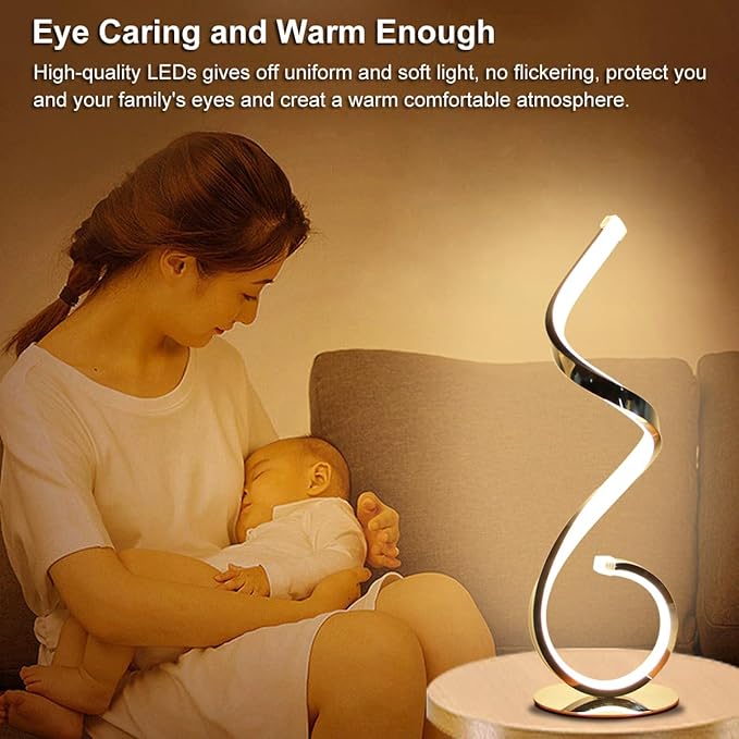Modern Spiral LED Table Lamp, Stepless Dimmable Bedside Table Lamps