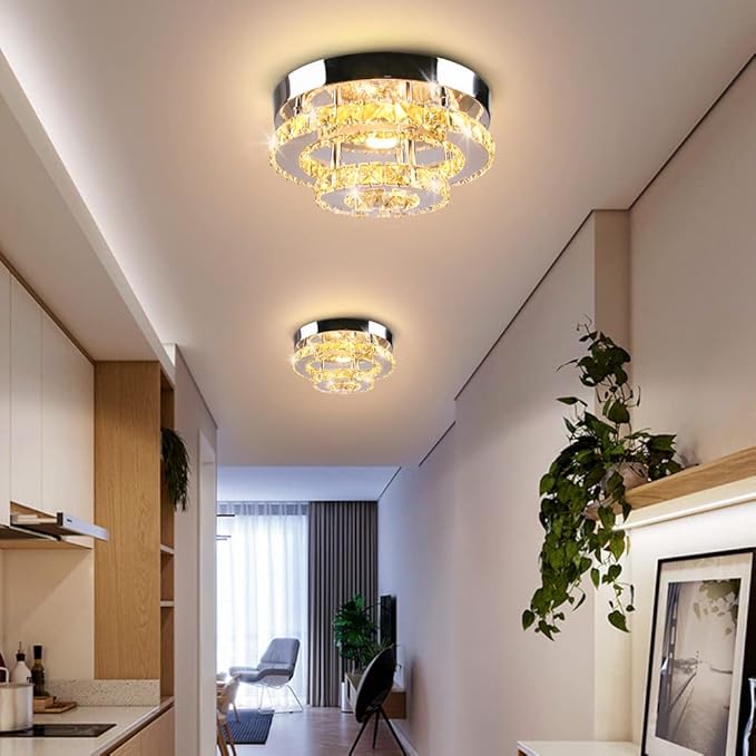 Mini Chandelier LED Crystal Ceiling Light 2 Layers Flush Mount Ceiling Light