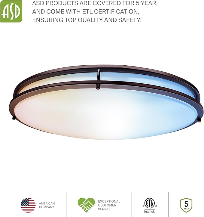 ASD LED 32" Oval Flush Mount Lighting, Close to Ceiling Light Fixture | 5CCT