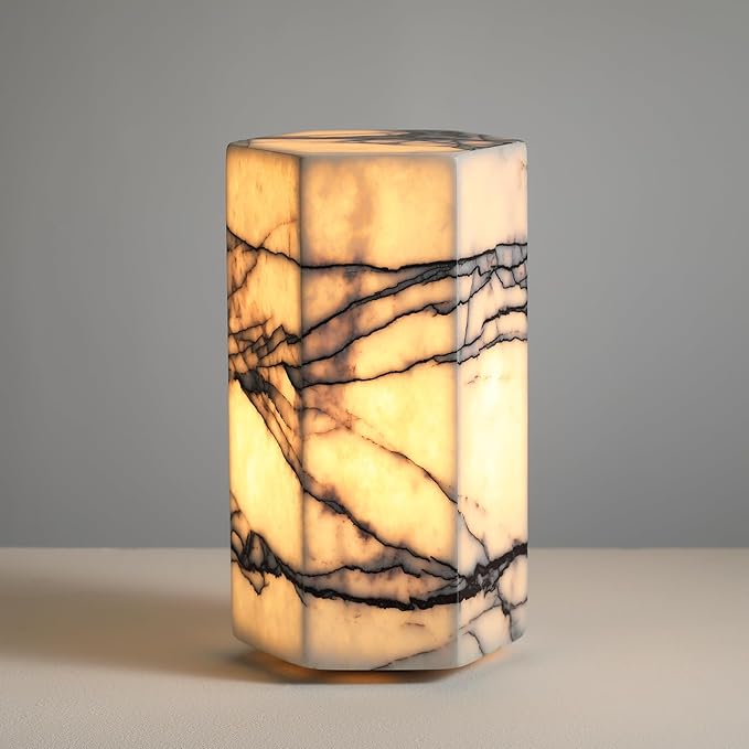 Handcrafted Real Marble Table Lamp, Stone Lamp