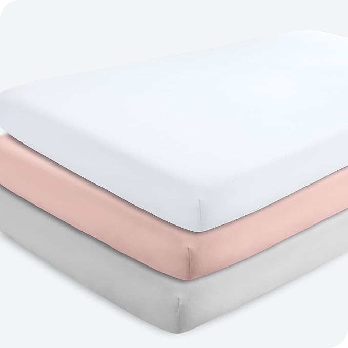 Bare Home 3-Pack Fitted Crib Sheet - Premium 1800 Ultra-Soft Microfiber - Breathable - Baby Sheet - for Boys & Girls - Fits Standard Crib and Toddler Mattresses (Pink Slipper/Cloud Grey/White)