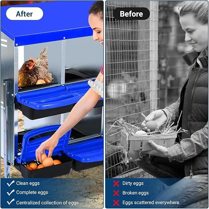 [10-Pack] Chicken Nesting Boxes for Hens - Galvanized Steel Wall Mount or Freestanding Chicken Nest, Removable Plastic Egg Tray & Ventilation Holes - Poultry Nesting Boxes for Egg Laying (Blue)