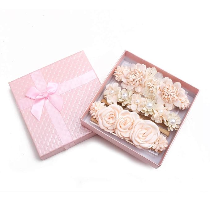 cherrboll 3pcs Baby Girl Flower Headbands, Super Soft & Stretchy Nylon Floral Hairbands for Newborn Toddler