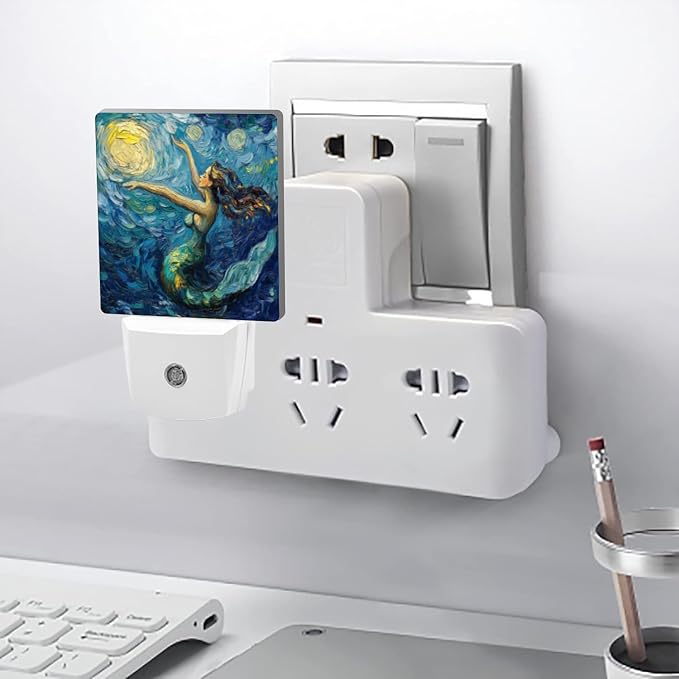 LED Night Lights Plug into Wall, Starry Night Singing Mermaid Decorative Night