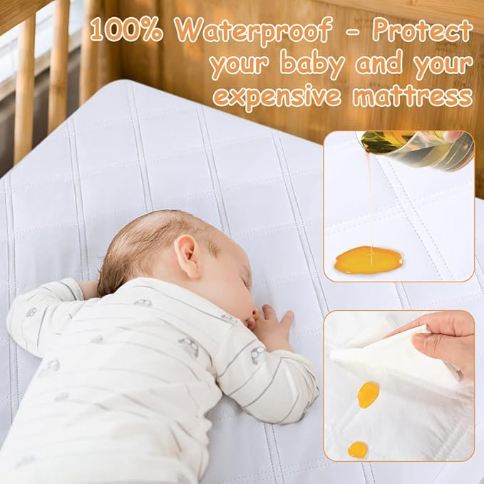 Yoofoss Waterproof Mini Crib Mattress Protector 2 Pack, Quilted Mattress Pad Cover Soft and Breathable, Machine Washable Portable Mattress Protector for Standard Baby Crib Size 38"X24"