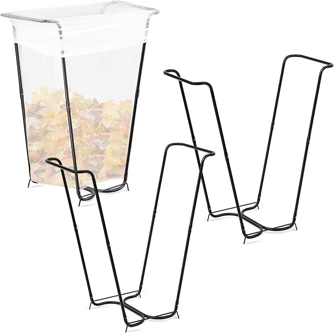Gisafai 3 Pieces Metal Leaf Bag Holder Stand Portable Trash Bag Holder Frame Outdoor Holds 30-45 Gallons for Garden Garbage Lawn Yard Camping Leaves