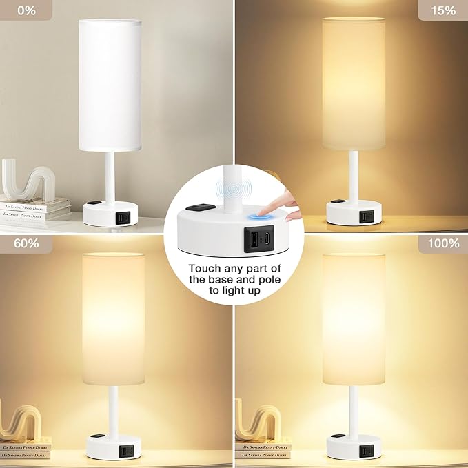 Fenmzee Matte White Bedside Table Lamp