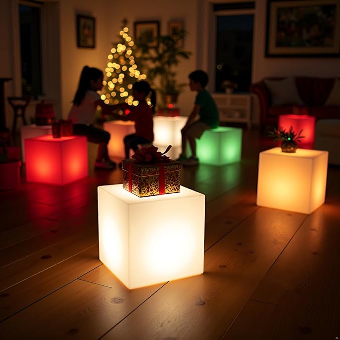 14 inch Versatile LED Cube Light Chair, Rechargeable Light Cubes Table w/Remote