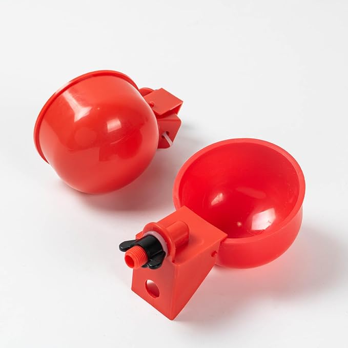 Chicken Waterer Cups, Automatic Chicken Drinkers, Chicken Water Dispenser,Poultry Drinker Set with Drill (Red, 24 Pack)