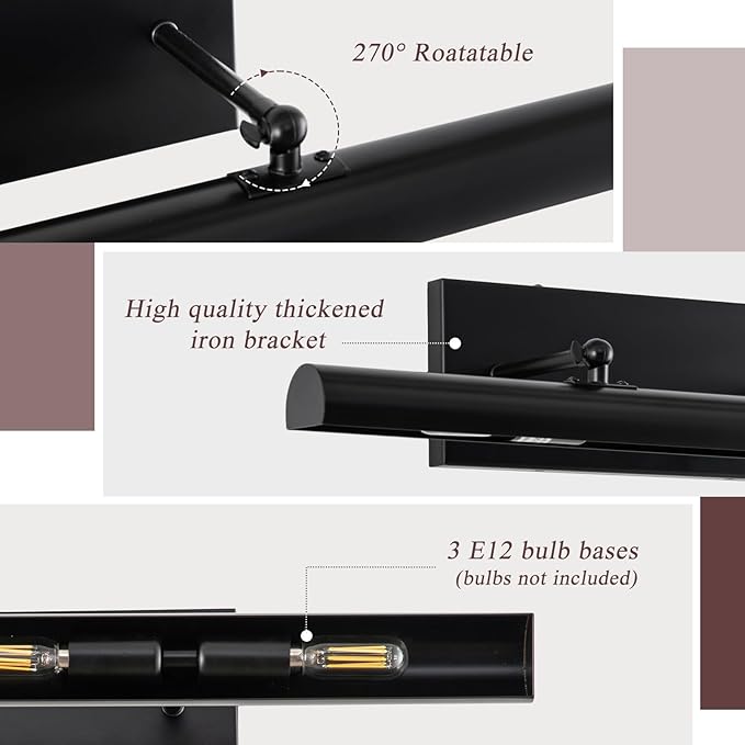 BELS Picture Lights for Wall Hardwired, 3-Light 2700k, Non-Dimmable, 270°