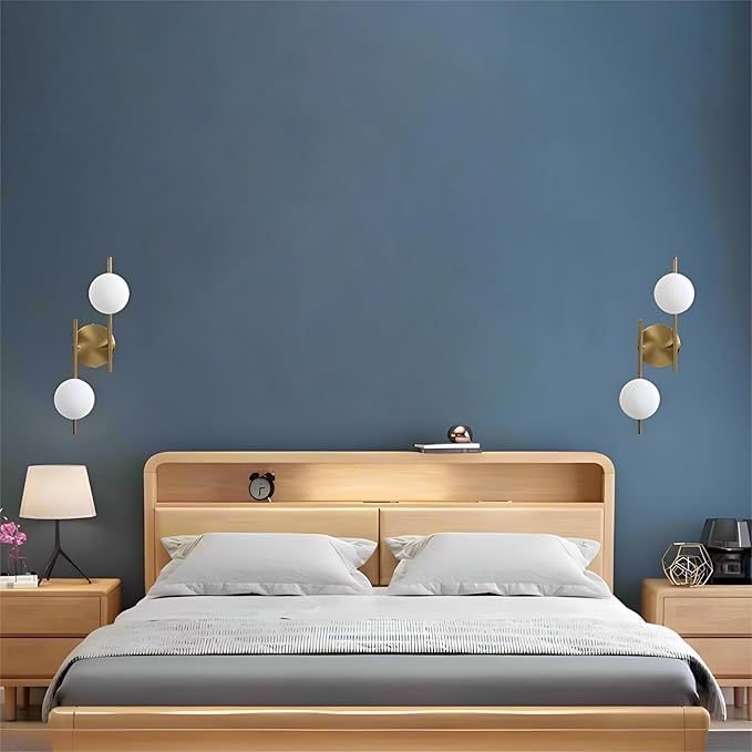 Modern Globe Wall Sconce 2 Light Bedroom Wall lamp Gold Wall Light Fixture