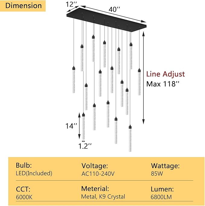 Rectangular Chandeliers 17-Lights Long Light