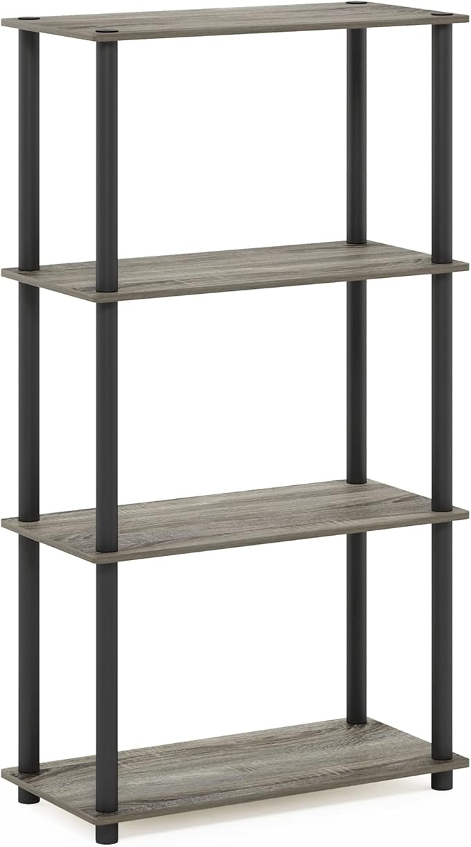 Furinno (99557GYW/BK) Turn-N-Tube 4-Tier Multipurpose Shelf Display Rack - French Oak Grey/Black