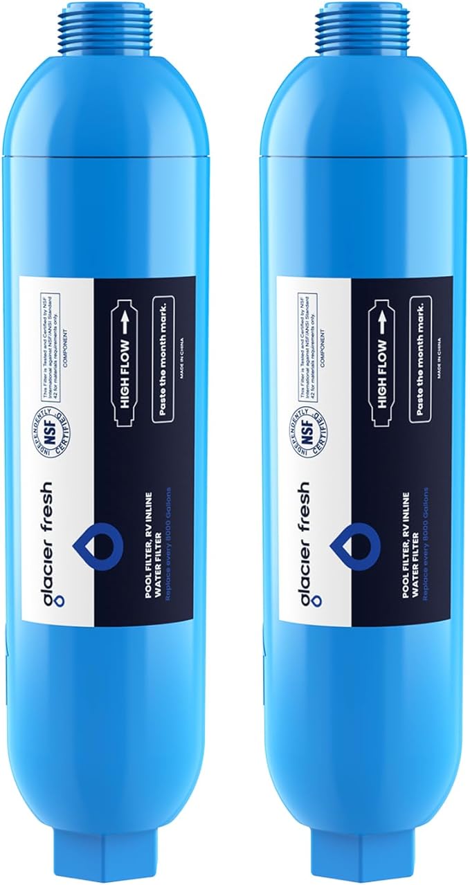 GLACIER FRESH Garden Hose End Pre-Filter for Swimming Pool, Hot Tubs, Spa, Inflatable Pool, Ponds, Greatly Reduces Bad Taste, Odors, Chlorin and Sediment, up to 8,000 Gallons, 2 Pack