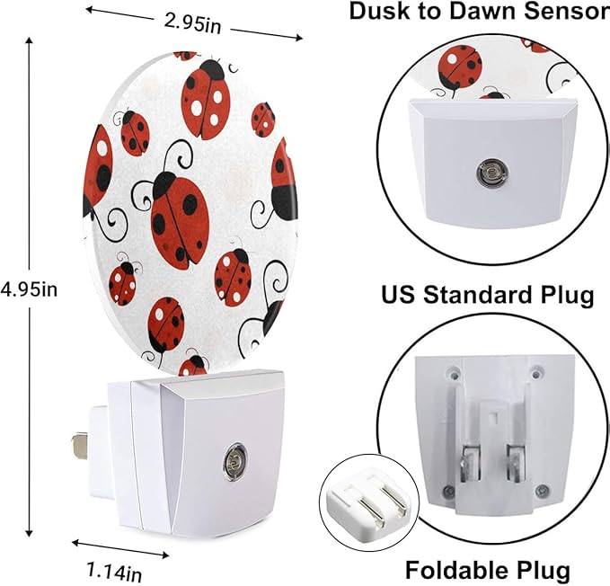 Plug-in Playful Ladybug Pattern Night Light Red Ladybugs