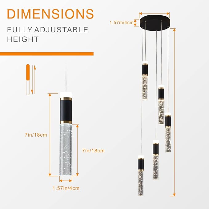 5-Light Modern LED Chandelier, Dimmable Hanging LED Pendant Light