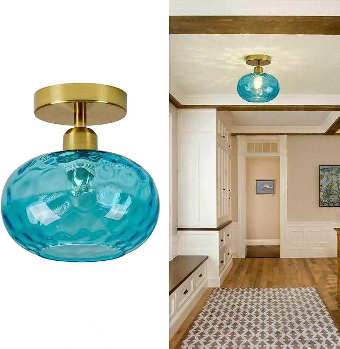 Blue Glass Semi Flush Mount Ceiling Light