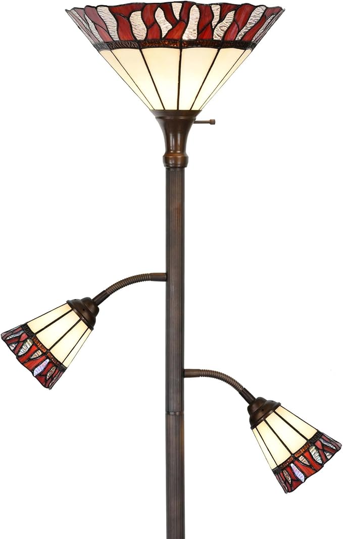 Bieye L10838 Fire Flame Tiffany Style Stained Glass Torchiere Floor Lamp