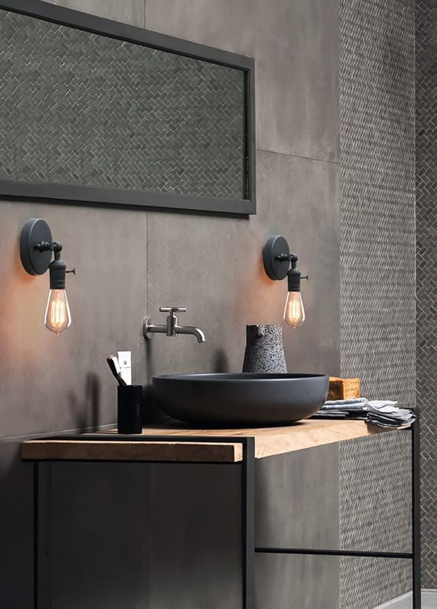 PERMO Vintage Industrial Pole Wall Mount Mini Single Sconce Metal Wall Sconces