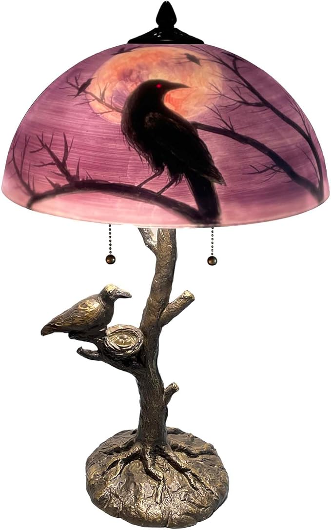 Bieye L13002 Ravens Sitting on Bare Tree Branch Against Full Moon Hand-Painted