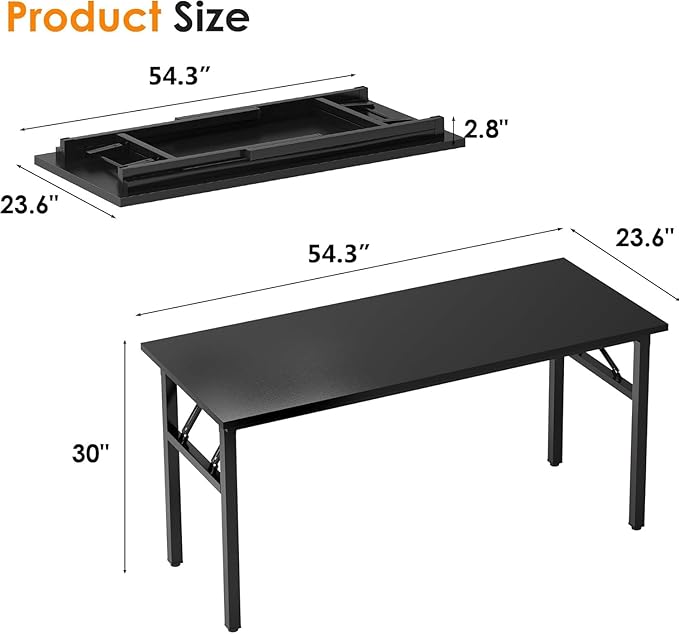 Need Office Computer Desk - 54.3L Sturdy and Heavy Duty Folding Laptop Table,Writing Table/Home Office Desk/Sewing Table,No Assembly Required (Black) AC5CB138