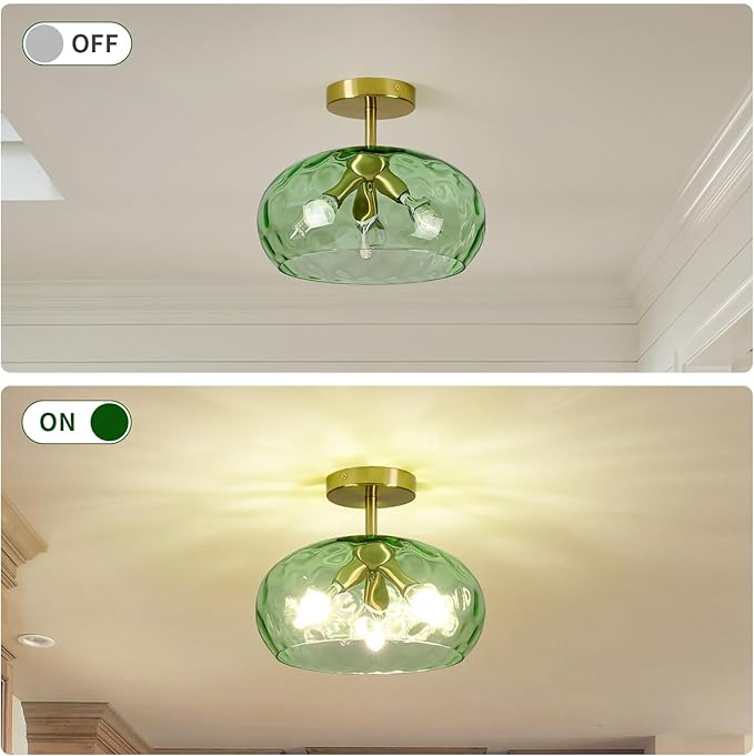 Green Glass Flush Mount Ceiling Light