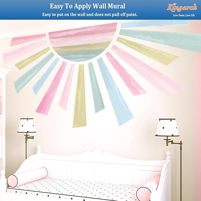 Large Boho Half Sun Wall Decals, Sunshine Peel and Stick Fabric Nursery Wall Decor, Removable Home Room Decor Murals Stickers for Kids Girls Toddler Bedroom Living Room Playroom