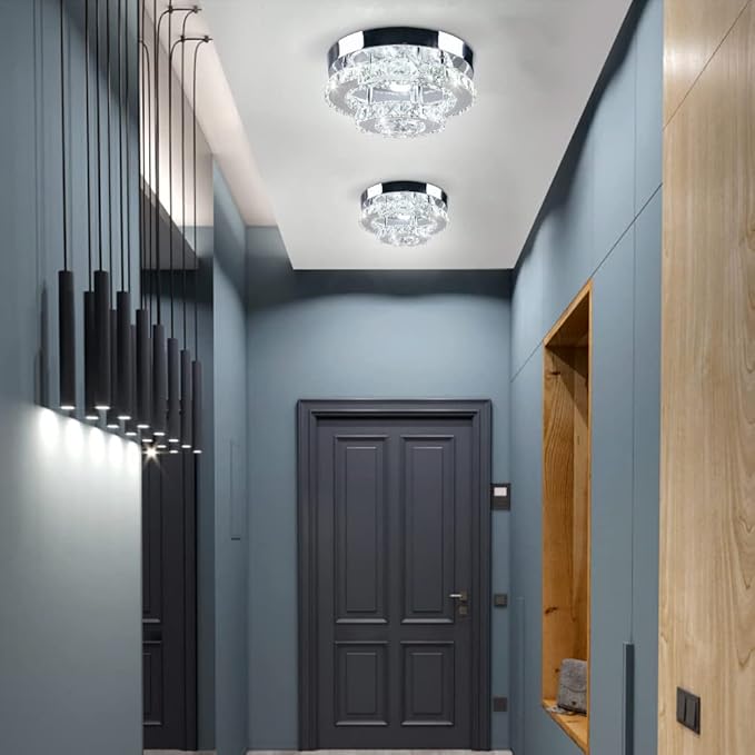 Mini Chandelier LED Crystal Ceiling Light 2 Layers Round Flush Mount Ceiling