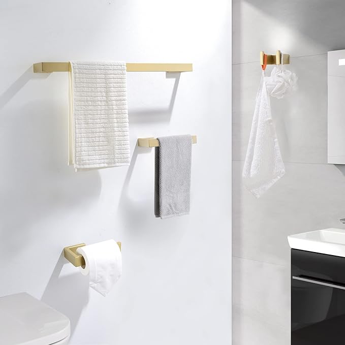 Gold Towel Bar Set 4 Pieces Bathroom Hardware Set Wall Mounted Stainless Steel