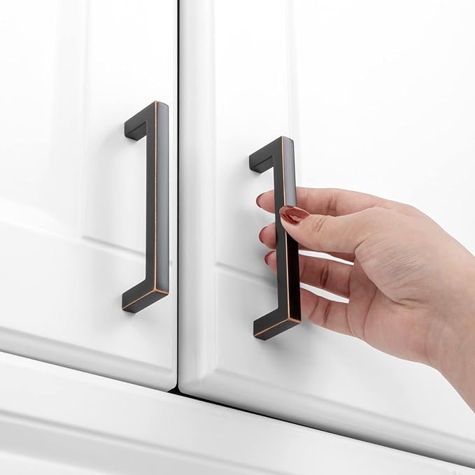 KOOFIZO 20-Pack Solid Square Bar Cabinet Handle - Oil Rubbed Bronze Furniture Pull, 3.8 Inch/96mm Screwhole Distance for Kitchen Cupboard Door, Bedroom Dresser Drawer, Bathroom Wardrobe Hardware