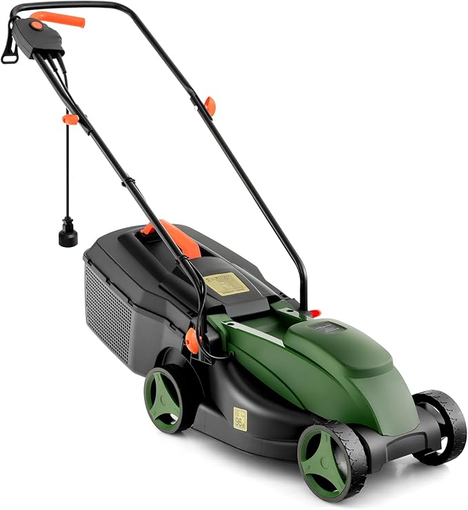 S AFSTAR Electric Lawn Mower, 10-AMP 13-Inch Corded Walk-Behind Lawnmower with Collection Box, 3 Adjustable Height Position, Self Locking Function, Push Lawn Mower for Backyard