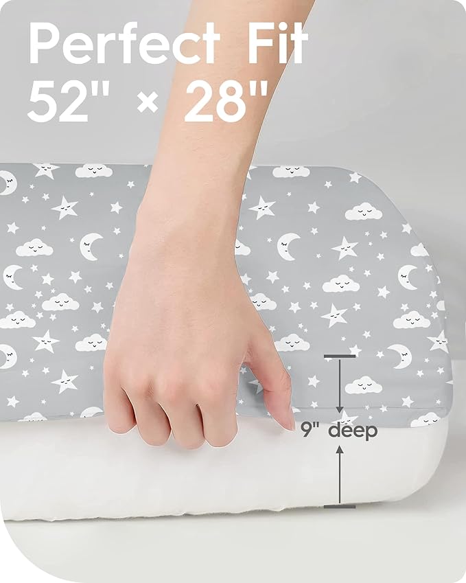 Crib Fitted Sheet Star, Super Stretchy Jersey Crib Sheets, Buttery Soft Boy Crib Mattress Sheets, Ultra Breathable Baby Bed Sheets 28x52x9 Extra Deep Pocket, 2 Pack