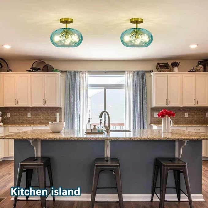 Blue Glass Semi Flush Mount Ceiling Light