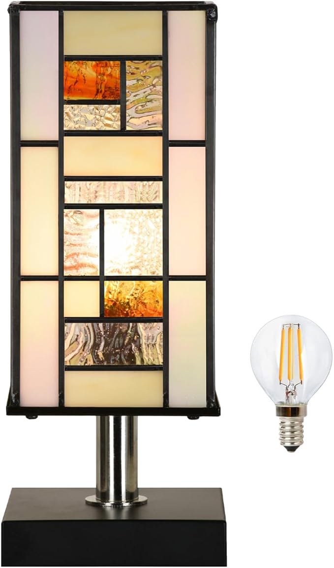 TL0013 Small Retangular Tiffany Lamp Stained Glass Uplight Table Lamp, Mission