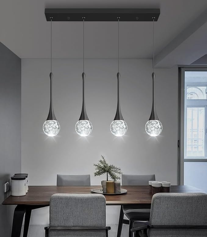 4-Lights Modern Pendant Lights for Kitchen Island LED Dimmable Crystal Glam