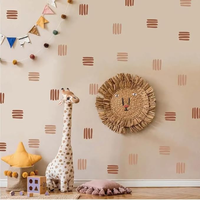 12x36 Inch Set Boho Three Line Brown Wall Decal- Geometrical Shape Themed DIY Boho Mural Set - 24 Pcs Wall Stickers for Kitchen, Nursery, Office Decor - 3.5x2.5 Inch Decals (Boho Line Brown)