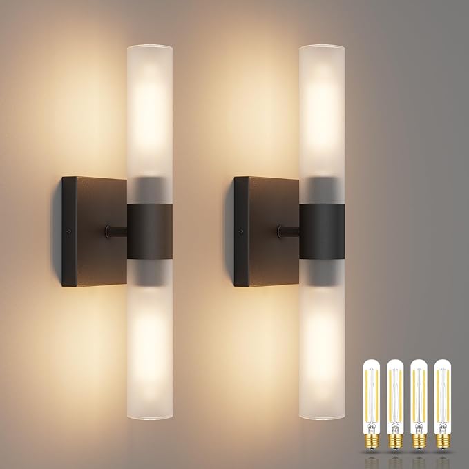 Black Wall Sconces Set of Two, 15.7in Dimmable Hardwired LED Sconce Lighting