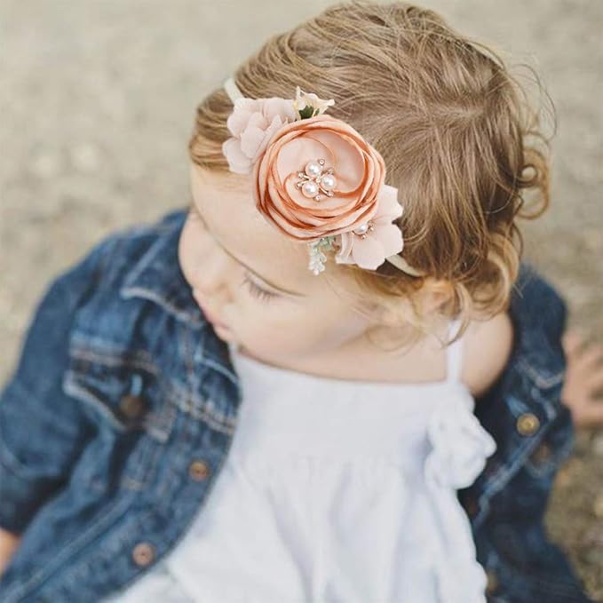 cherrboll 3pcs Baby Girl Headbands Flowers, Super Soft & Stretchy Nylon Floral Hairbands for Newborn Toddler