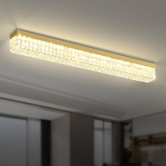 L48 Rectangular Chandelier Flush Mount Rectangle Chandelier Modern K9 Crystal