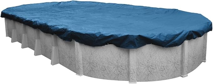 Pool Mate 15 x 30 ft Classic Blue Winter Oval Pool Cover for Above Ground Pools, 4 ft Overlap (19 x 34 ft Cover Size), Solid 8 x 8 Scrim, 2.36 oz/yd2, 10-Year Warranty, Style: 351530-4PMA